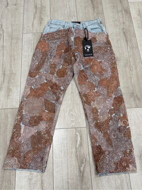 Earthling VIP poetic Men's Straight Jeans in Brown Patchwork Print  32x30